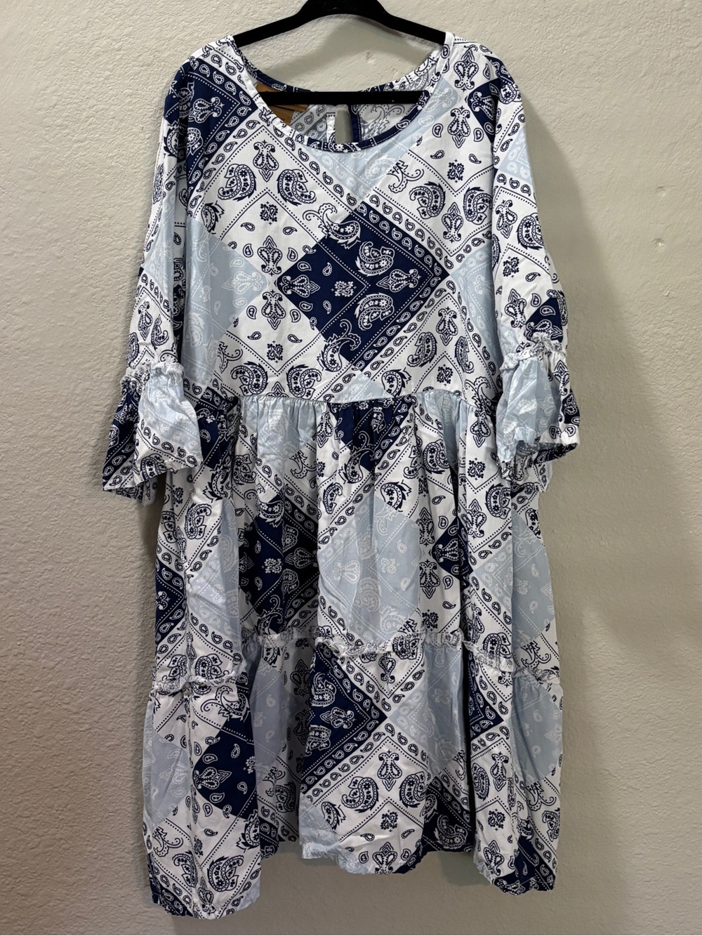 Wrangler Girls Blue White Bandana Print Boho Babydoll Dress Size Large